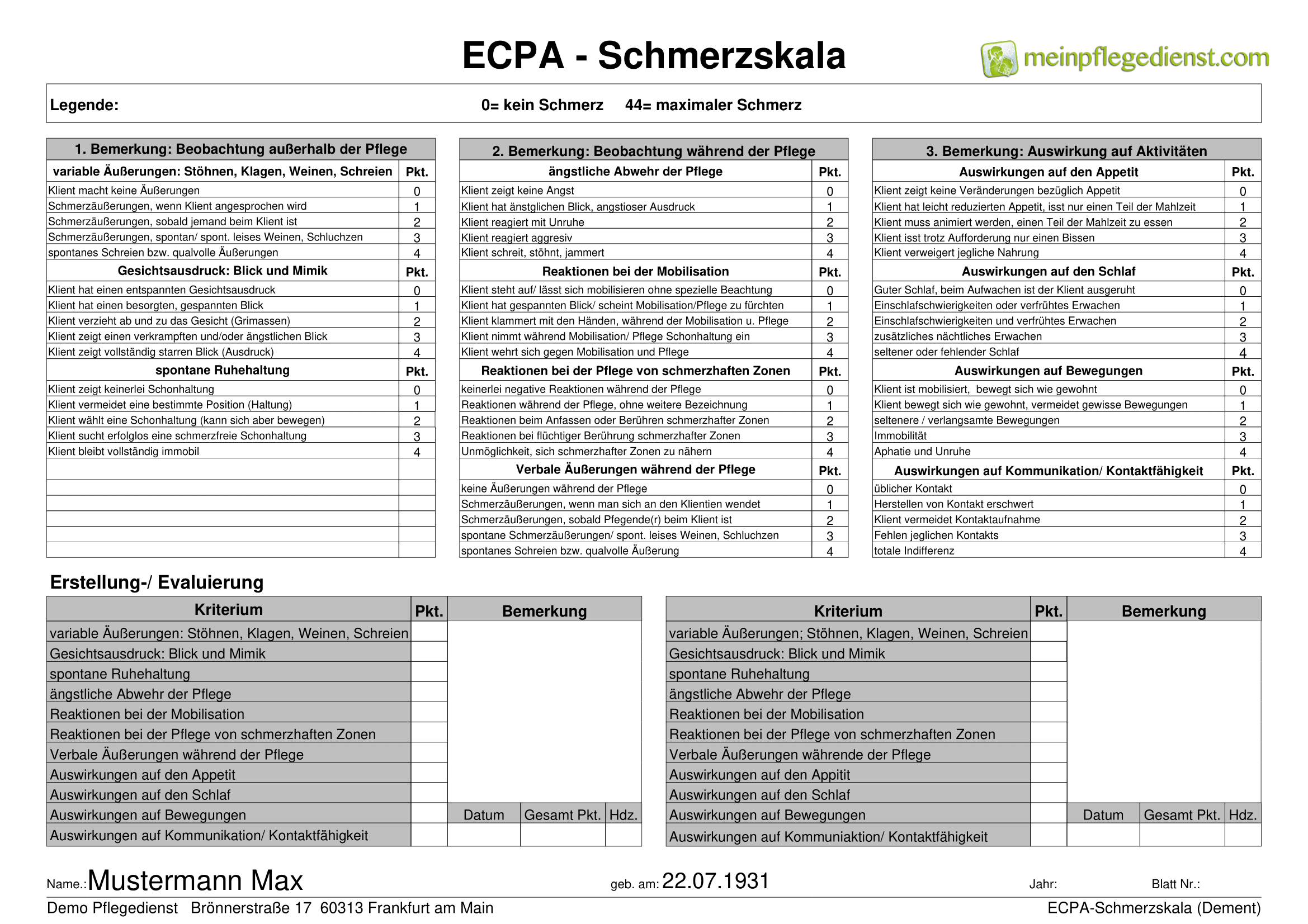 ECPA - Schmerzskala 