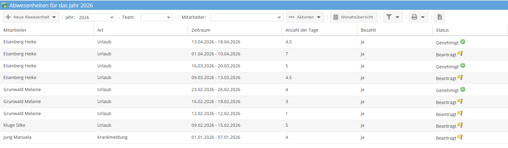 Abwesenheit anzeigen