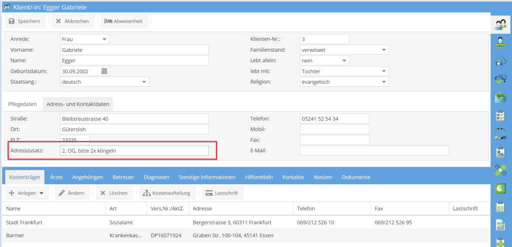 Adresszusatz bei Klienten