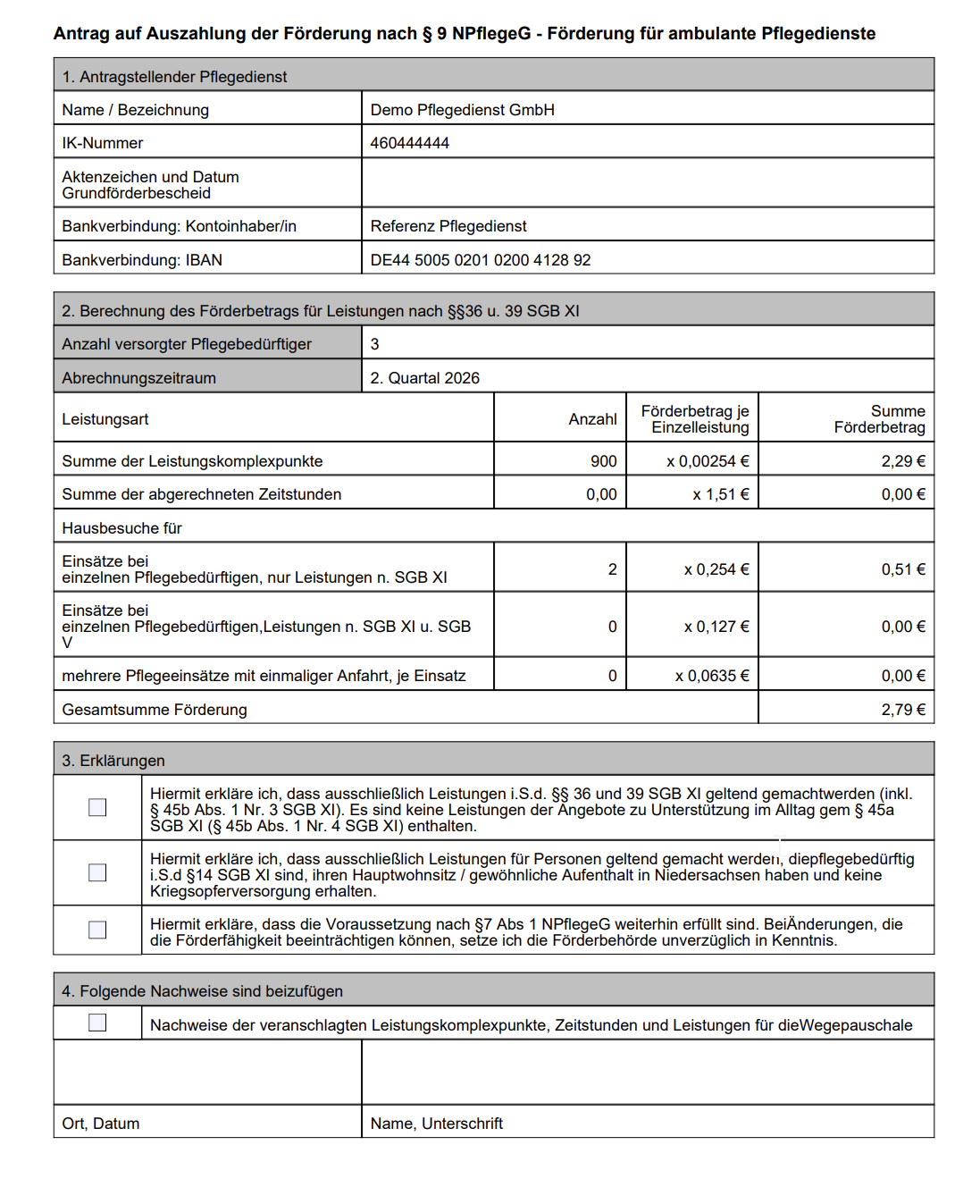 Antrag nach § 9 NPflegeG