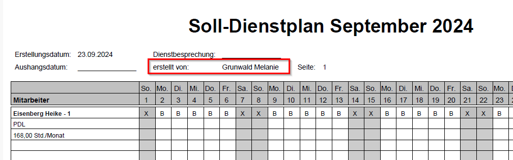 Dienstplan – Ersteller mit ausdrucken