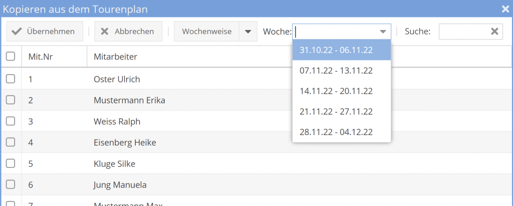 dienstplan kopieren Woche
