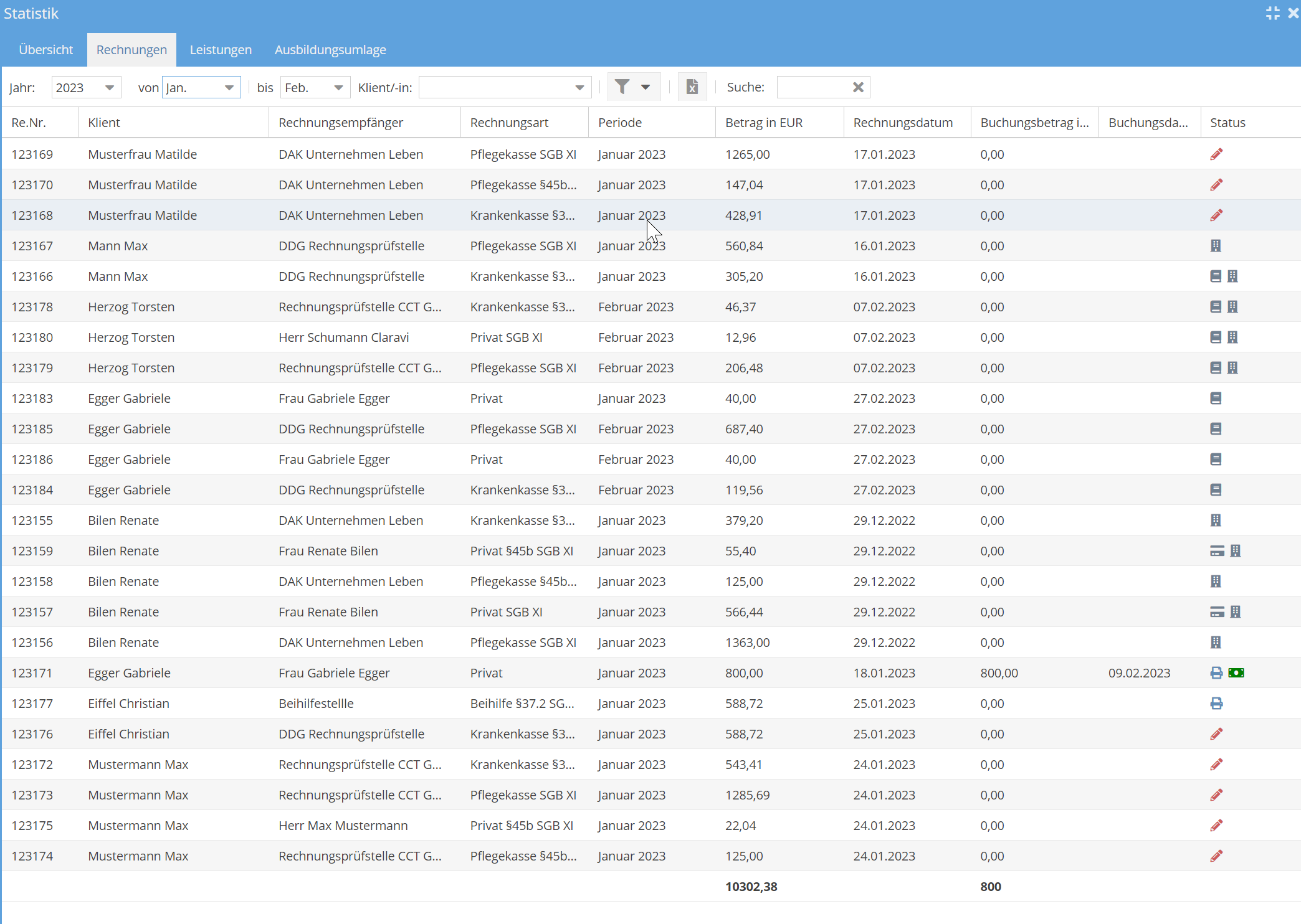 Liste der Rechnungen