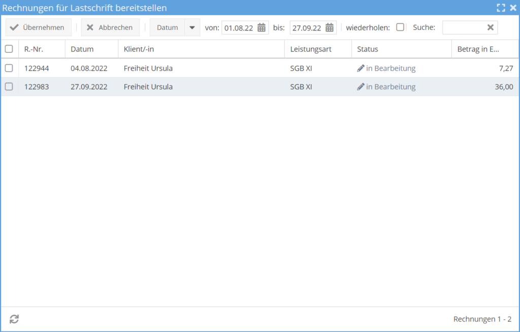 Lastschrift erzeugen