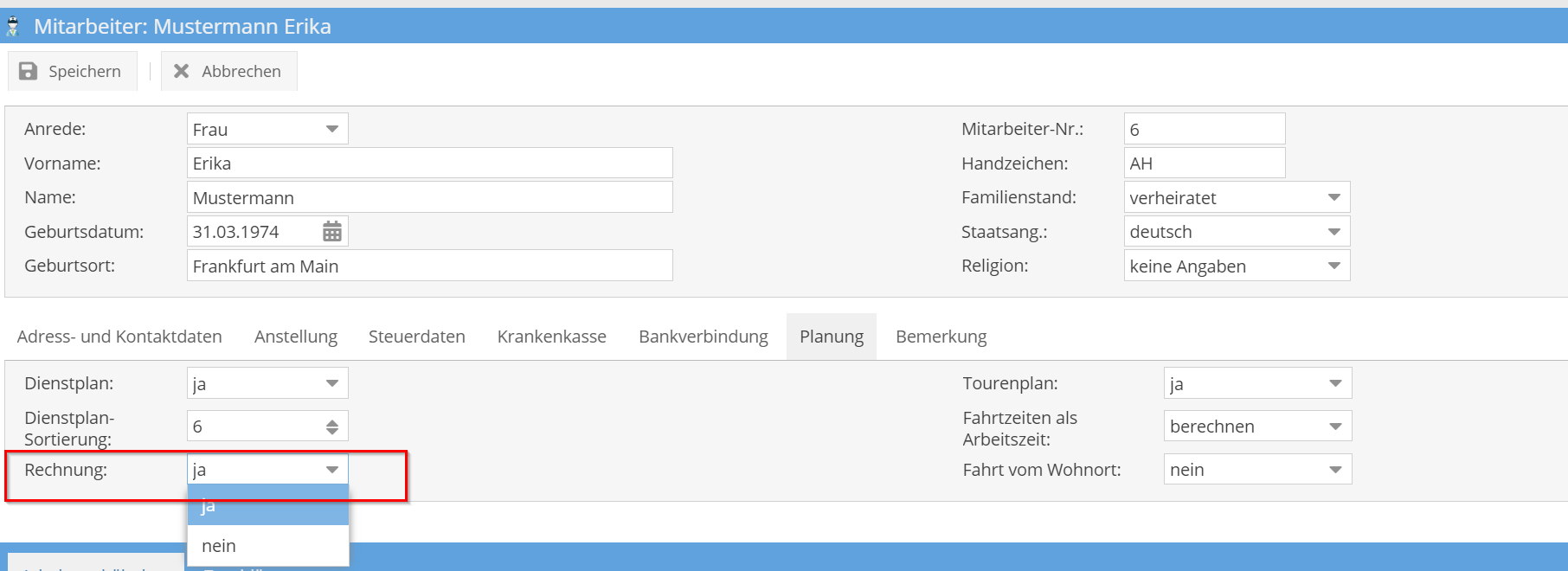 Mitarbeitern in Rechnungen