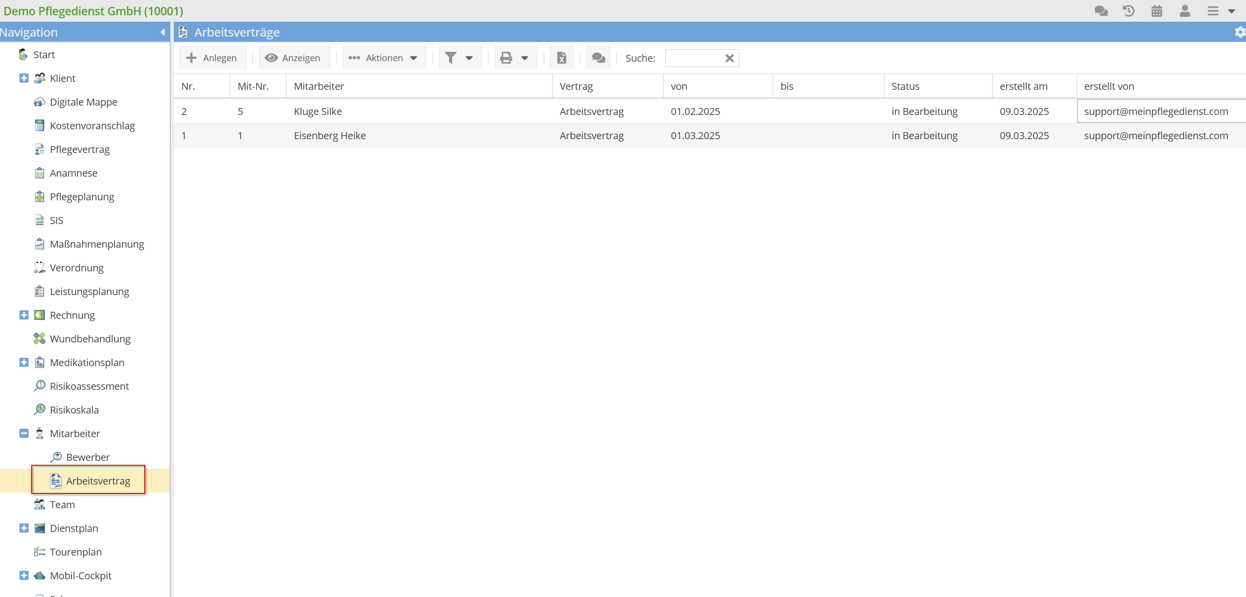 Arbeitsvertrag Liste