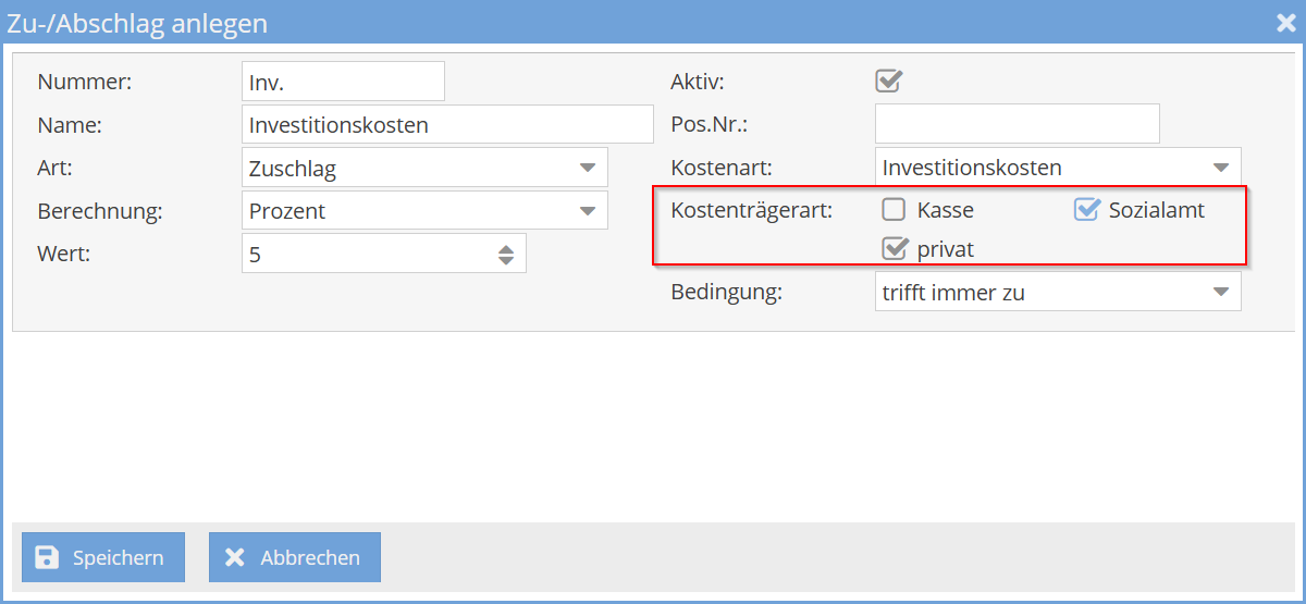 Investitionskosten pro Kostenträgerart