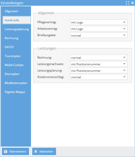 Einstellungen Ausdruck