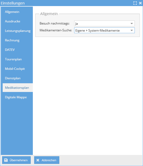 Einstellungen Medikationsplan