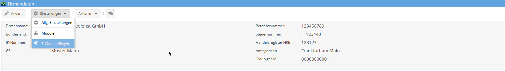 Fußzeile Einstellungen