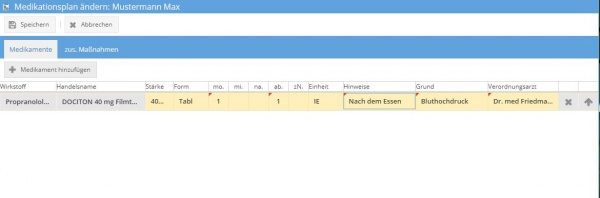 Medikationsplan Dosierschema