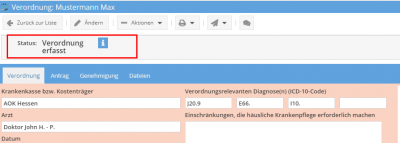Verordnung anlegen Status