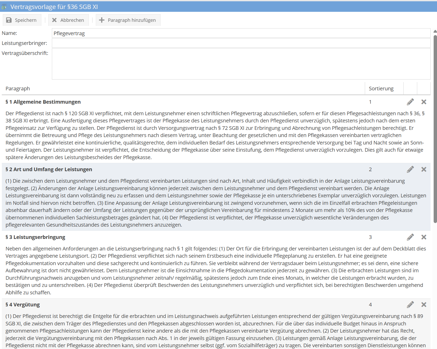 Pflegevertrag-Vorlage