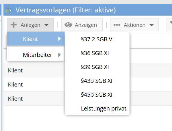 Leistungsart auswählen