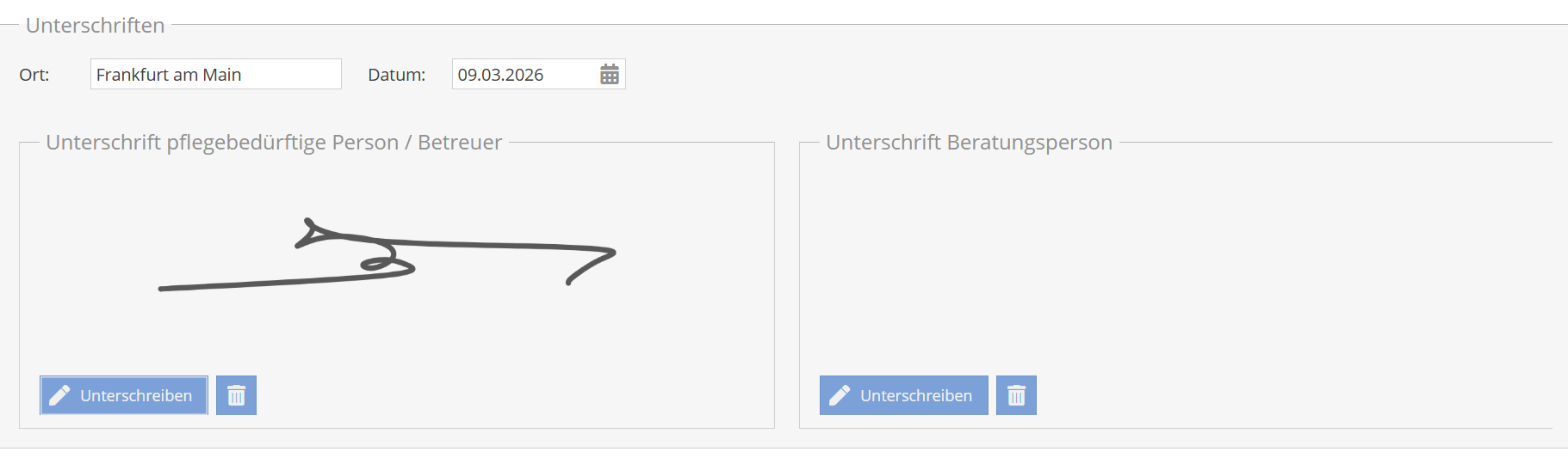 Digitale Durchführung Unterschrift