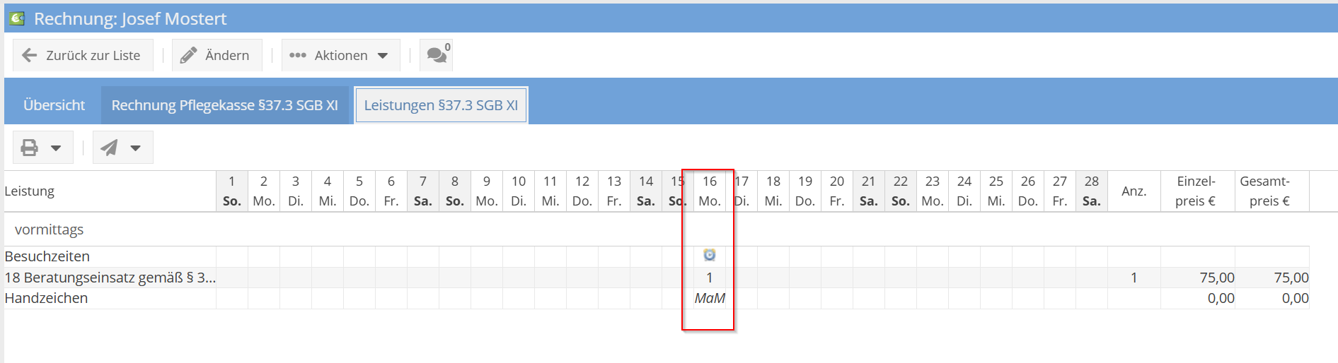 Rechnung Beratungsbesuch