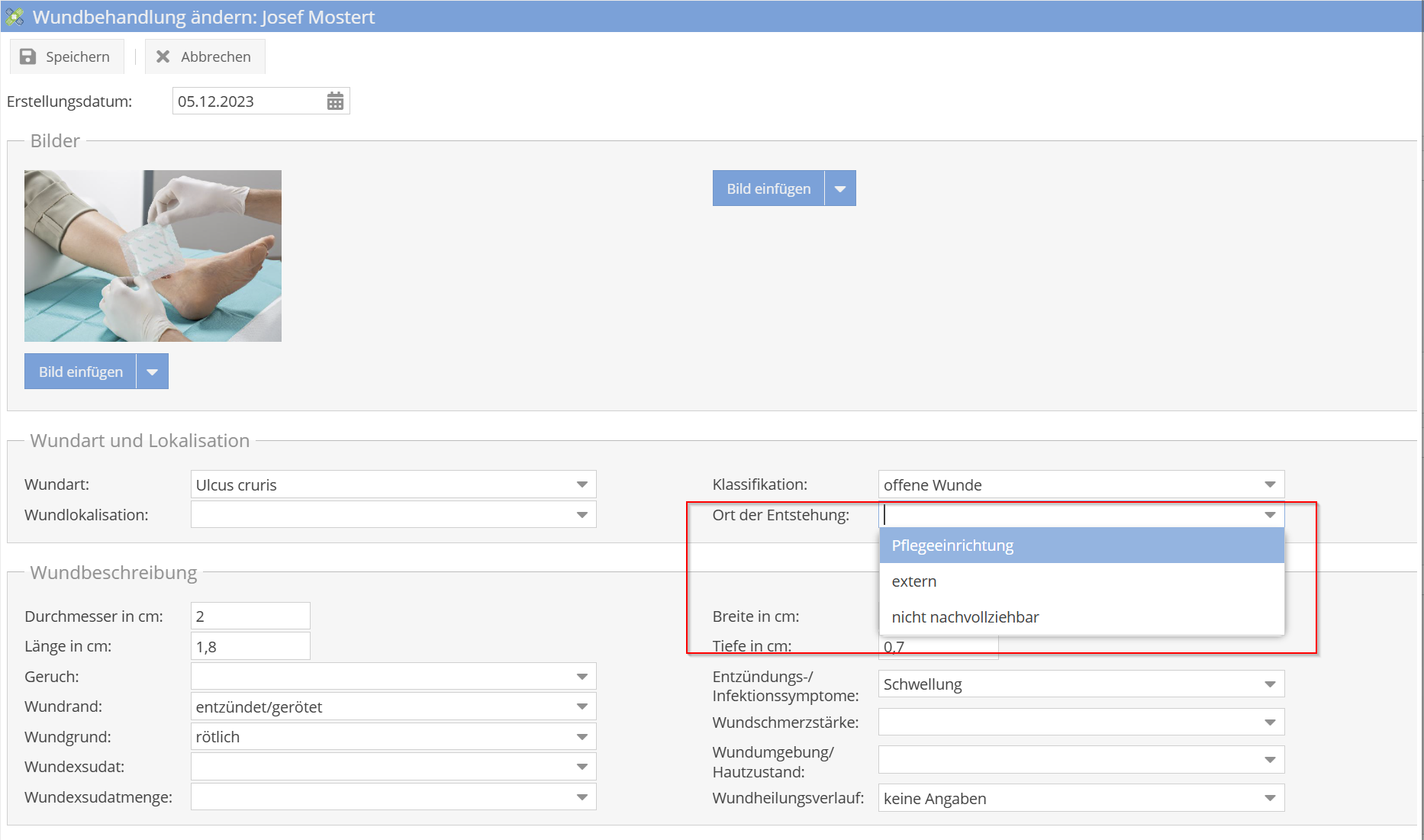 Wunddokumentation - Ort der Entstehung