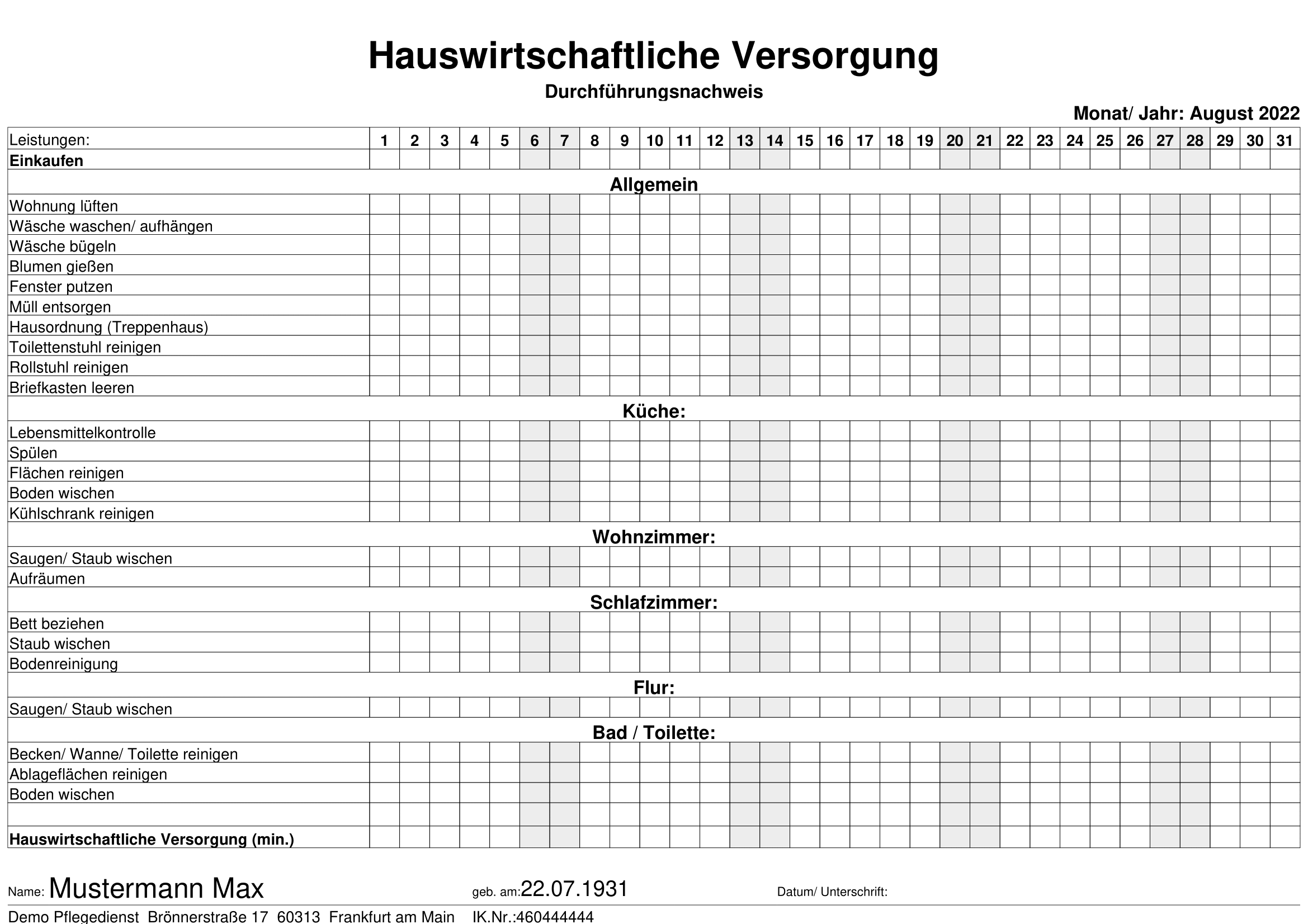 Hauswirtschaftliche Versorgung