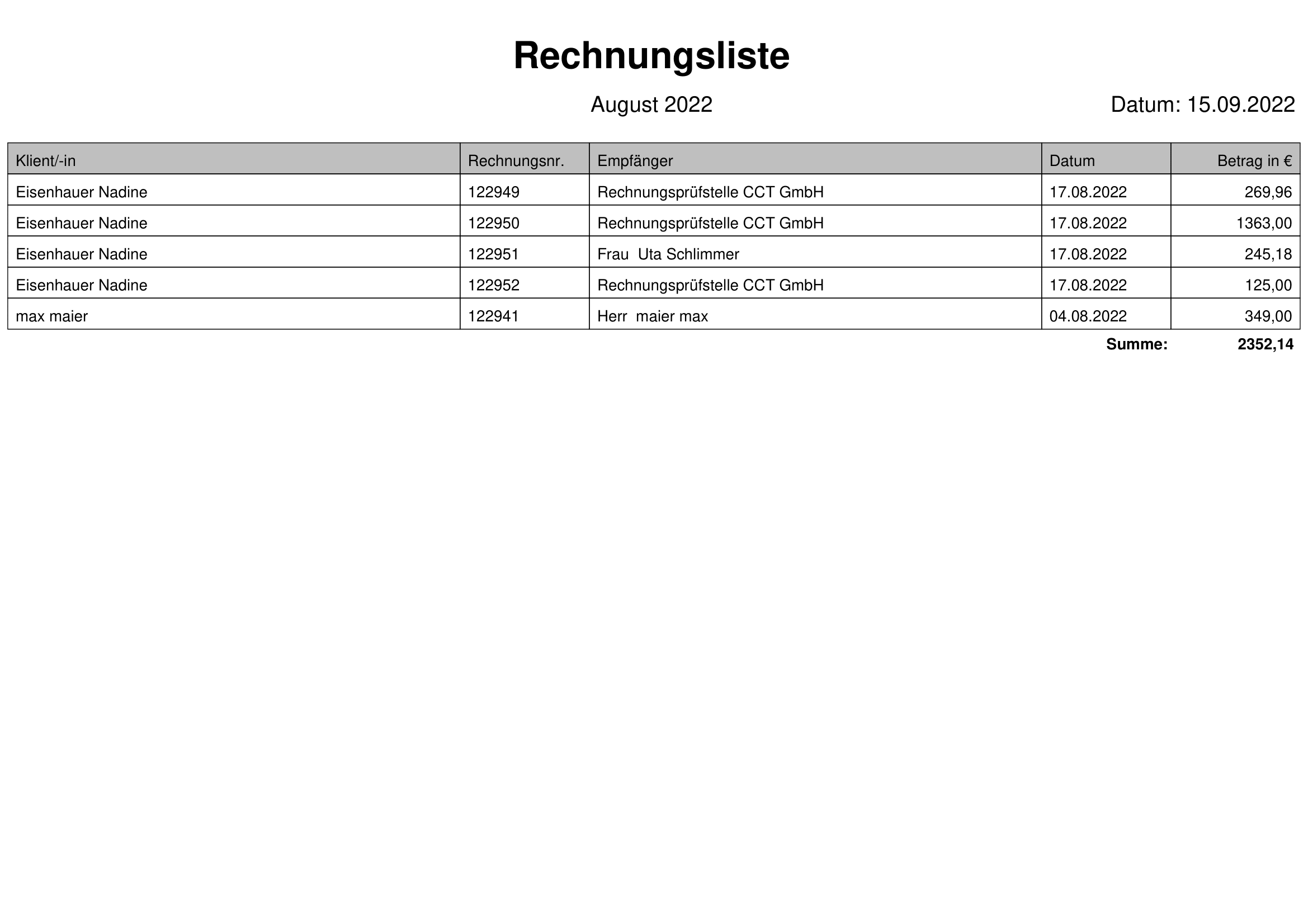 Rechnungsliste